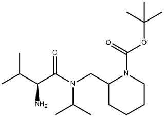 2-{[((S)-2-AMino-3-Methyl-butyryl)-isopropyl-aMino]-Methyl}-piperidine-1-carboxylic acid tert-butyl ester Struktur