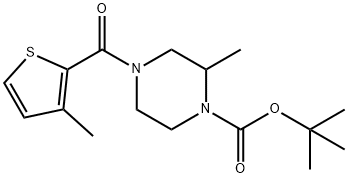 2-Methyl-4-(3-methyl-thiophene-2-carbonyl)-piperazine-1-carboxylic acid tert-butyl ester Struktur