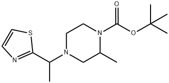 2-Methyl-4-(1-thiazol-2-yl-ethyl)-piperazine-1-carboxylic acid tert-butyl ester Struktur