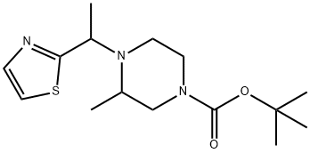 3-Methyl-4-(1-thiazol-2-yl-ethyl)-piperazine-1-carboxylic acid tert-butyl ester Struktur