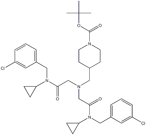 4-[(Bis-{[(3-chloro-benzyl)-cyclopropyl-carbaMoyl]-Methyl}-aMino)-Methyl]-piperidine-1-carboxylic acid tert-butyl ester Struktur