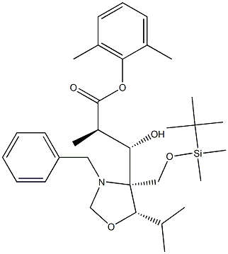 3-[(4S,5S)-N-Benzyl-4-(t-butyldiMethylsilyloxyMethyl)-5-isopropyloxazoladin-4-yl]-(2R,3S)-3-hydroxy-2-Methylpropionic Acid, 2,6-DiMethylphenyl Ester Struktur