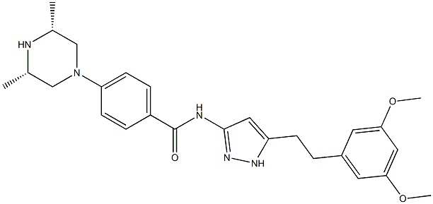 N-(5-(3,5-diMethoxyphenethyl)-1H-pyrazol-3-yl)-4-((3S,5R)-3,5-diMethylpiperazin-1-yl)benzaMide Struktur