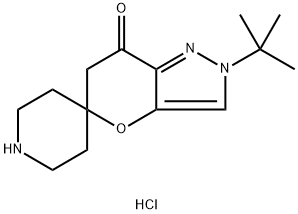 2'-tert-butyl-2'H-spiro[piperidine-4,5'-pyrano[3,2-c]pyrazol]-7'(6'H)-one hydrochloride Struktur