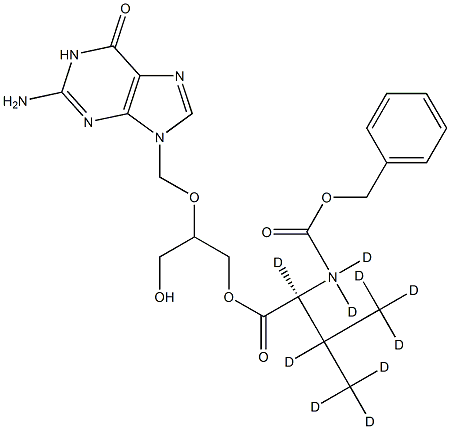 N-[(PhenylMethoxy)carbonyl]-L-valine-d5 2-[(2-AMino-1,6-dihydro-6-oxo-9H-purin-9-yl)Methoxy]-3-hydroxypropyl Ester-d5 Struktur