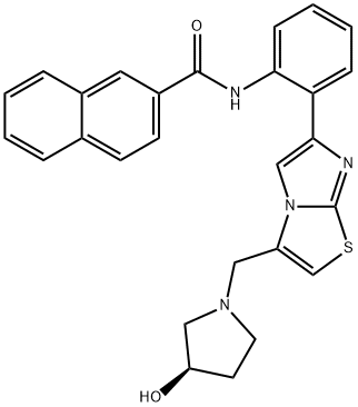 (R)-N-(2-(3-((3-hydroxypyrrolidin-1-yl)Methyl)iMidazo[2,1-b]thiazol-6-yl)phenyl)-2-naphthaMide Struktur