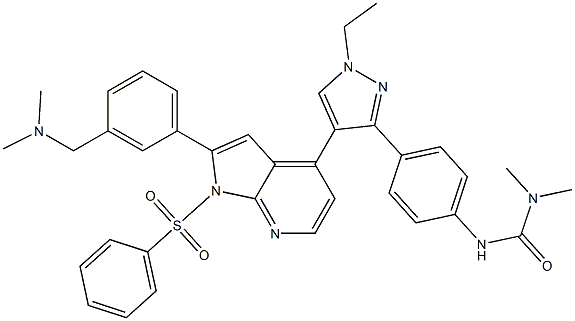 3-(4-(4-(2-(3-((diMethylaMino)Methyl)phenyl)-1-(phenylsulfonyl)-1H-pyrrolo[2,3-b]pyridin-4-yl)-1-ethyl-1H-pyrazol-3-yl)phenyl)-1,1-diMethylurea Struktur