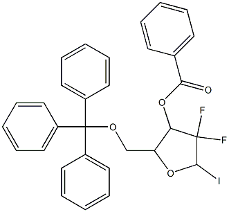 Benzoic acid 4,4-difluoro-5-iodo-2-trityloxyMethyl-tetrahydro-furan-3-yl ester Struktur