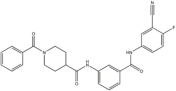 1-benzoyl-N-(3-((3-cyano-4-fluorophenyl)carbaMoyl)phenyl)piperidine-4-carboxaMide Struktur