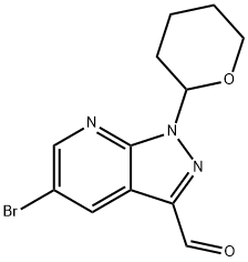 5-broMo-1-(tetrahydro-2H-pyran-2-yl)-1H-pyrazolo[3,4-b]pyridine-3-carbaldehyde Struktur