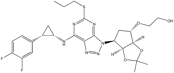 2-(((3aR,4S,6S,6aS)-6-(7-(((1S,2S)-2-(3,4-difluorophenyl)cyclopropyl)aMino)-5-(propylthio)-3H-[1,2,3]triazolo[4,5-d]pyriMidin-3-yl)-2,2-diMethyltetrahydro-3aH-cyclopenta[d][1,3]dioxol-4-yl)oxy)ethanol Struktur