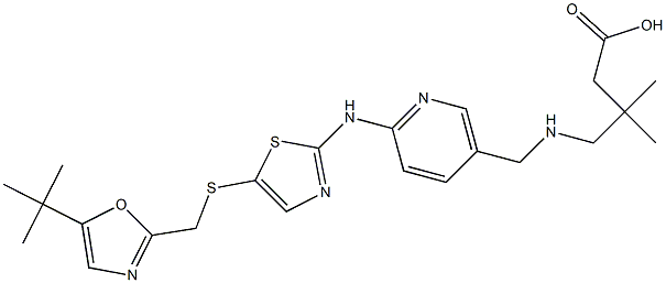 4-({6-[5-(5-tert-Butyl-oxazol-2-ylMethylsulfanyl)-thiazol-2-ylaMino]-pyridin-3-ylMethyl}-aMino)-3,3-diMethyl-butyric acid Struktur