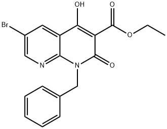 Ethyl 1-benzyl-6-bromo-4-hydroxy-2-oxo-1,2-dihydro[1,8]naphthyridine-3-carboxylate Struktur