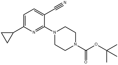 tert-butyl 4-(3-cyano-6-cyclopropyl-2-pyridinyl)tetrahydro-1(2H)-pyrazinecarboxylate Struktur