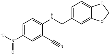 2-[(1,3-benzodioxol-5-ylmethyl)amino]-5-nitrobenzonitrile Struktur