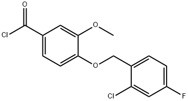 4-[(2-chloro-4-fluorobenzyl)oxy]-3-methoxybenzoyl chloride Struktur