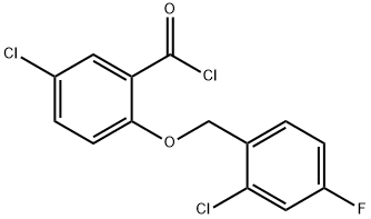 5-chloro-2-[(2-chloro-4-fluorobenzyl)oxy]benzoyl chloride Struktur