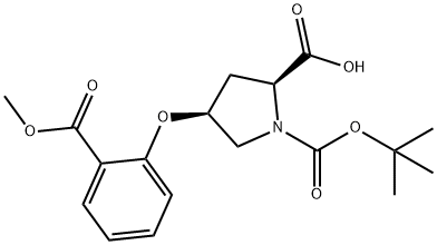 (2S,4S)-1-(tert-Butoxycarbonyl)-4-[2-(methoxy-carbonyl)phenoxy]-2-pyrrolidinecarboxylic acid Struktur