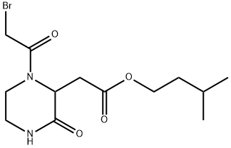 Isopentyl 2-[1-(2-bromoacetyl)-3-oxo-2-piperazinyl]acetate Struktur