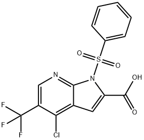 4-Chloro-1-(phenylsulfonyl)-5-(trifluoromethyl)-1H-pyrrolo[2,3-b]pyridine-2-carboxylic acid Struktur