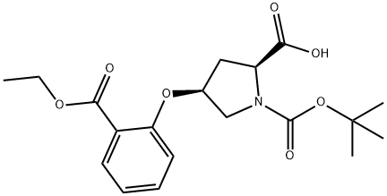 (2S,4S)-1-(tert-Butoxycarbonyl)-4-[2-(ethoxy-carbonyl)phenoxy]-2-pyrrolidinecarboxylic acid Struktur