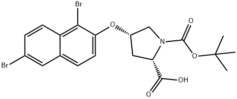 (2S,4S)-1-(tert-Butoxycarbonyl)-4-[(1,6-dibromo-2-naphthyl)oxy]-2-pyrrolidinecarboxylic acid Struktur