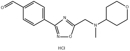 4-(5-{[methyl(tetrahydro-2H-pyran-4-yl)amino]methyl}-1,2,4-oxadiazol-3-yl)benzaldehyde hydrochloride Struktur