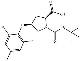 (2S,4S)-1-(tert-Butoxycarbonyl)-4-(2-chloro-4,6-dimethylphenoxy)-2-pyrrolidinecarboxylic acid Struktur