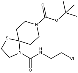 tert-Butyl 4-{[(2-chloroethyl)amino]carbonyl}-1-thia-4,8-diazaspiro[4.5]decane-8-carboxylate Struktur