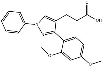 3-[3-(2,4-dimethoxyphenyl)-1-phenyl-1H-pyrazol-4-yl]propanoic acid Struktur