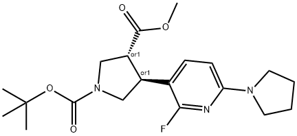 (trans Racemic)-1-tert-butyl 3-methyl 4-(2-fluoro-6-(pyrrolidin-1-yl)pyridin-3-yl)pyrrolidine-1,3-di Struktur