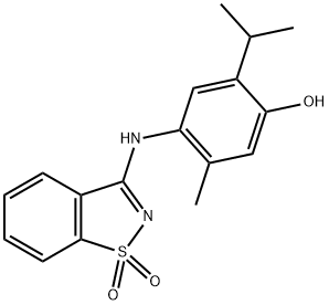 4-[(1,1-dioxido-1,2-benzisothiazol-3-yl)amino]-2-isopropyl-5-methylphenol Struktur