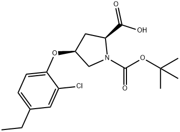 (2S,4S)-1-(tert-Butoxycarbonyl)-4-(2-chloro-4-ethylphenoxy)-2-pyrrolidinecarboxylic acid Struktur