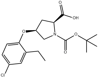 (2S,4S)-1-(tert-Butoxycarbonyl)-4-(4-chloro-2-ethylphenoxy)-2-pyrrolidinecarboxylic acid Struktur