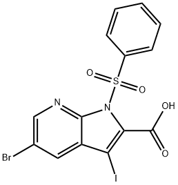 5-Bromo-3-iodo-1-(phenylsulfonyl)-1H-pyrrolo-[2,3-b]pyridine-2-carboxylic acid Struktur