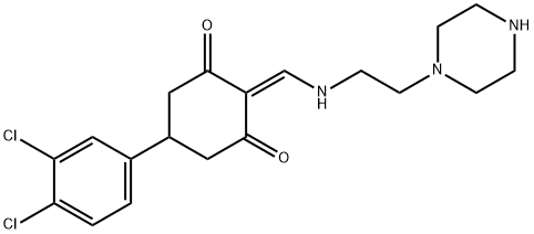 5-(3,4-dichlorophenyl)-2-{[(2-piperazin-1-ylethyl)amino]methylene}cyclohexane-1,3-dione Struktur