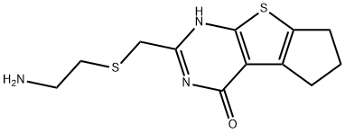 2-{[(2-Aminoethyl)thio]methyl}-3,5,6,7-tetrahydro-4H-cyclopenta[4,5]thieno[2,3-d]pyrimidin-4-one Struktur