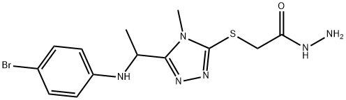 2-[(5-{1-[(4-Bromophenyl)amino]ethyl}-4-methyl-4H-1,2,4-triazol-3-yl)thio]acetohydrazide Struktur