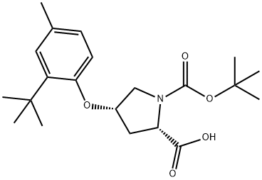 (2S,4S)-1-(tert-Butoxycarbonyl)-4-[2-(tert-butyl)-4-methylphenoxy]-2-pyrrolidinecarboxylic acid Struktur