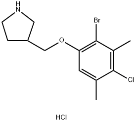 3-[(2-Bromo-4-chloro-3,5-dimethylphenoxy)methyl]-pyrrolidine hydrochloride Struktur