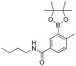 N-(But-1-yl)-4-methyl-3-(4,4,5,5-tetramethyl-1,3,2-dioxaborolan-2-yl)benzamide, 2-{5-[(But-1-yl)carbamoyl]-2-methylphenyl}-4,4,5,5-tetramethyl-1,3,2-dioxaborolane Struktur