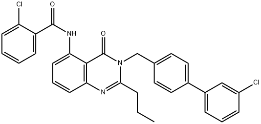 2-Chloro-N-[3-[(3’chloro[1,1’biphenyl]-4-yl)methyl]-3,4-dihydro-4-oxo-2-propyl-6-quinazolinyl]-benzamide Struktur