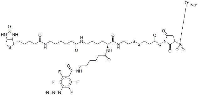 2-{N2-[N6-(4-AZIDO-2,3,5,6-TETRAFLUOROBENZOYL)-6 -AMINOCAPROYL]-N6-(6-BIOTINAMIDOCAPROYL)-L-LYSINYLAMIDO}] ETHYL 2-(N-SULFOSUCCINIMYDYLCARBOXY)ETHYL DISULFIDE, SODIUM SALT Struktur