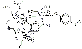 p-Nitrophenyl 2-Acetamido-2-deoxy-3-O-[2’-O-(2,3,4-tri-O-benzoyl-α-L-fucopyranosyl)-3’,4’,6’-tri-O-acetyl-D-galactopyranosyl]-β-D-glucopyranoside

 Struktur