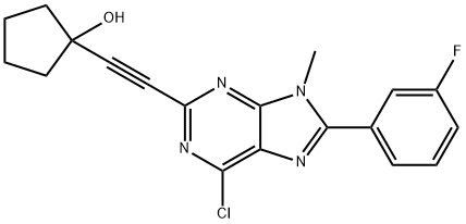 1-{2-[6-chloro-8-(3-fluorophenyl)-9-Methyl-9H-2-purinyl]-1-ethynyl}-1-cyclopentanol Struktur