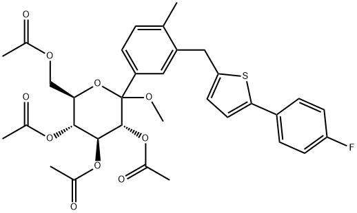 (3R,4S,5R,6R)-6-(acetoxyMethyl)-2-(3-((5-(4-fluorophenyl)thiophen-2-yl)Methyl)-4-Methylphenyl)-2-Methoxytetrahydro-2H-pyran-3,4,5-triyl Struktur