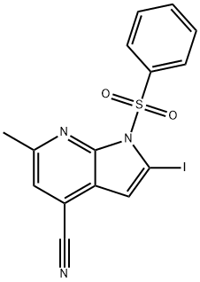 1-(Phenylsulphonyl)-4-cyano-2-iodo-6-Methyl-7-azaindole Struktur