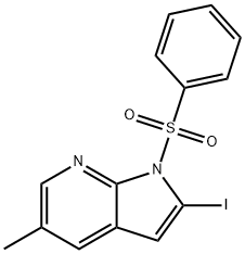 1-(Phenylsulphonyl)-2-iodo-5-Methyl-7-azaindole Struktur