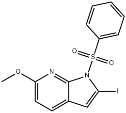 1-(Phenylsulfonyl)-2-iodo-6-Methoxy-7-azaindole Struktur