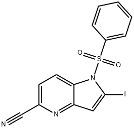 1-(Phenylsulfonyl)-5-cyano-2-iodo-4-azaindole Struktur